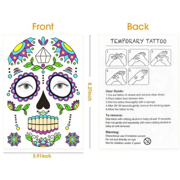 4 Sheets Día de los Muertos (Day of the Dead) Temporary Face Tattoos | NWT - Picture 8 of 10